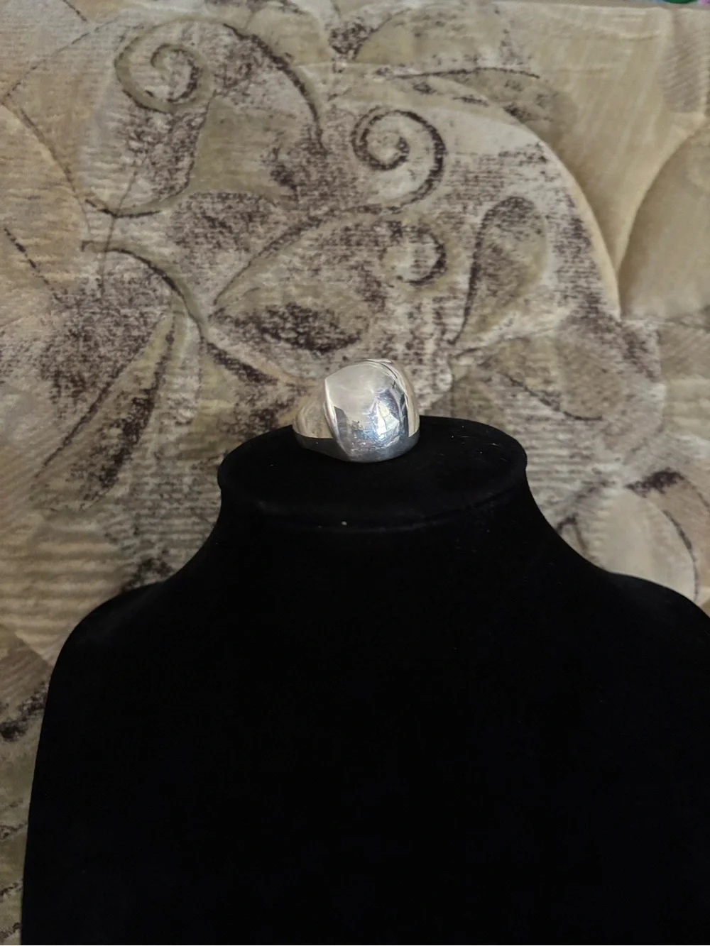 925 Sterling Silver Thailand Vintage Modernist Dome Statement Ring - Size 9